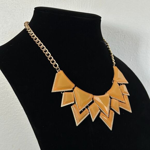 Sophia and Kate Yellow Orange Goldtone Triangle Geometric 18” Statement Necklace - Picture 2 of 6